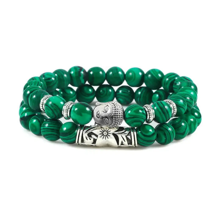 Buddha Stones 2Pcs Natural Crystal Agate Buddha Protection Bracelet - BWOOOH - Malachite - Bracelet