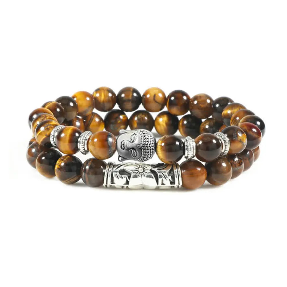 BWOOOH 2Pcs Natural Crystal Agate Buddha Protection Bracelet - BWOOOH - Tiger Eye - Bracelet