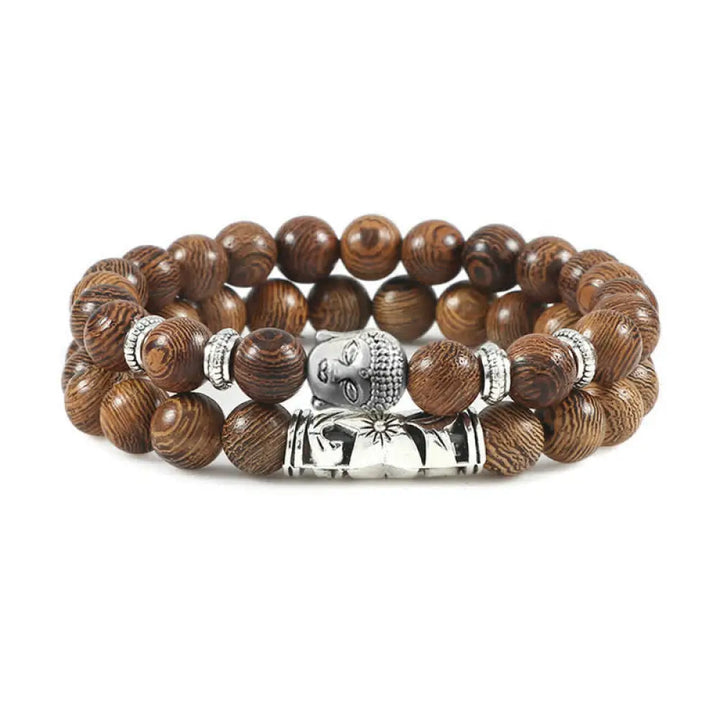 Buddha Stones 2Pcs Natural Crystal Agate Buddha Protection Bracelet - BWOOOH - Wenge Wood - Bracelet