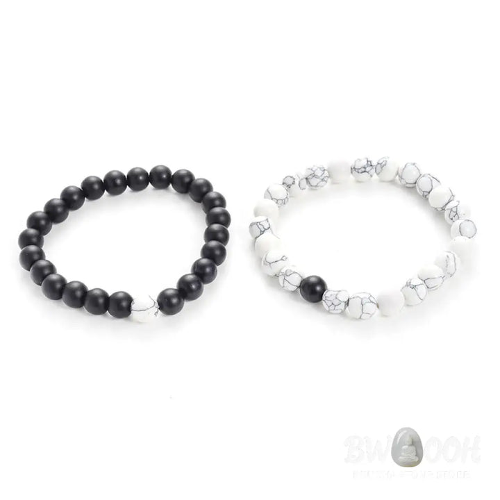 Buddha Stones 2pcs Natural Frosted Stone White Turquoise Bead Couple Bracelet - Frosted Stone&amp;White Turquoise - Bracelet