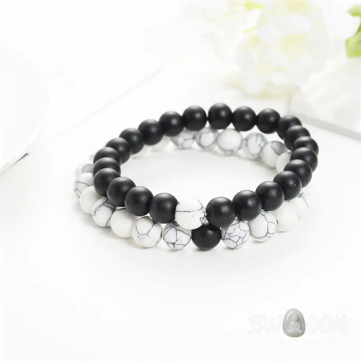 Buddha Stones 2pcs Natural Frosted Stone White Turquoise Bead Couple Bracelet - Frosted Stone&amp;White Turquoise - Bracelet