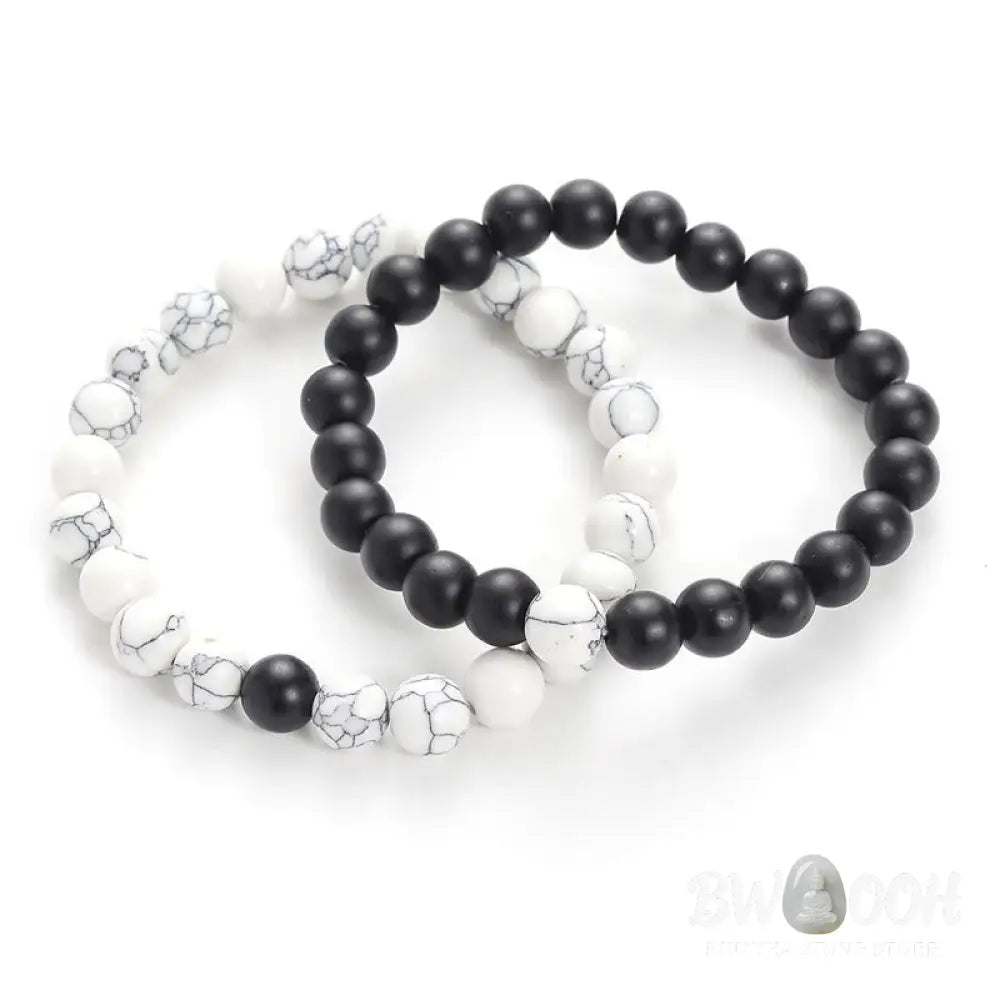 Buddha Stones 2pcs Natural Frosted Stone White Turquoise Bead Couple Bracelet - Frosted Stone&White Turquoise - Bracelet