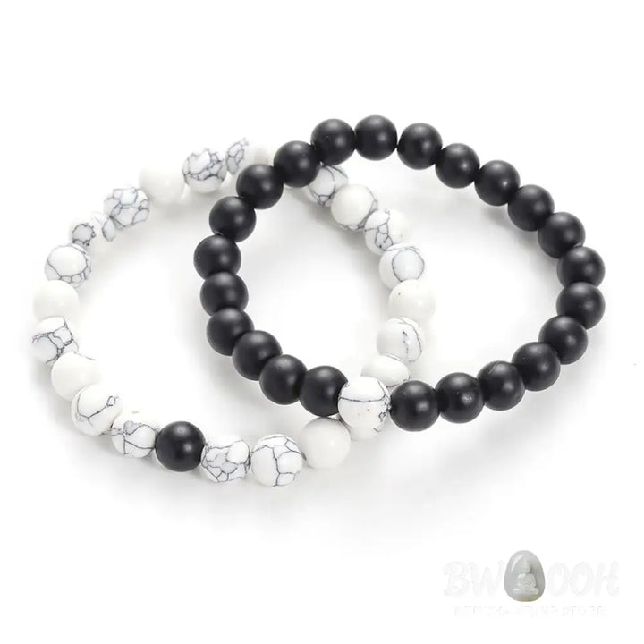 Buddha Stones 2pcs Natural Frosted Stone White Turquoise Bead Couple Bracelet - Frosted Stone&amp;White Turquoise - Bracelet