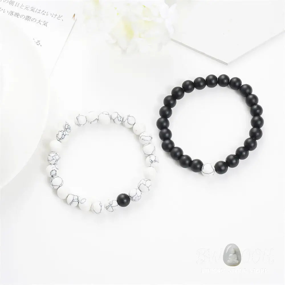 Buddha Stones 2pcs Natural Frosted Stone White Turquoise Bead Couple Bracelet - Frosted Stone&amp;White Turquoise - Bracelet