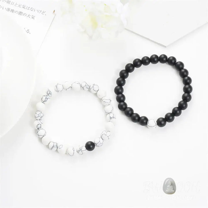 Buddha Stones 2pcs Natural Frosted Stone White Turquoise Bead Couple Bracelet - Frosted Stone&amp;White Turquoise - Bracelet