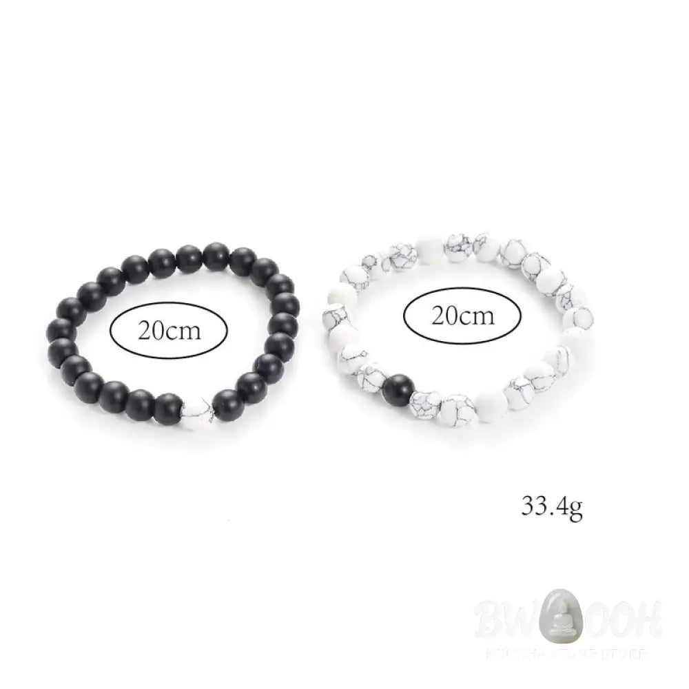 Buddha Stones 2pcs Natural Frosted Stone White Turquoise Bead Couple Bracelet - Frosted Stone&amp;White Turquoise - Bracelet