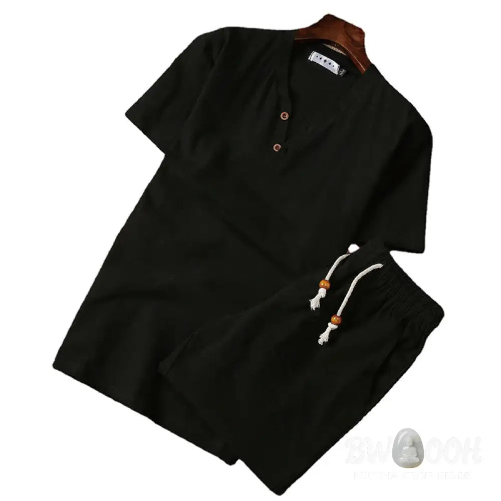 BWOOOH printed yoga pants - 2Pcs Plain Notched Collar Short Sleeve T
