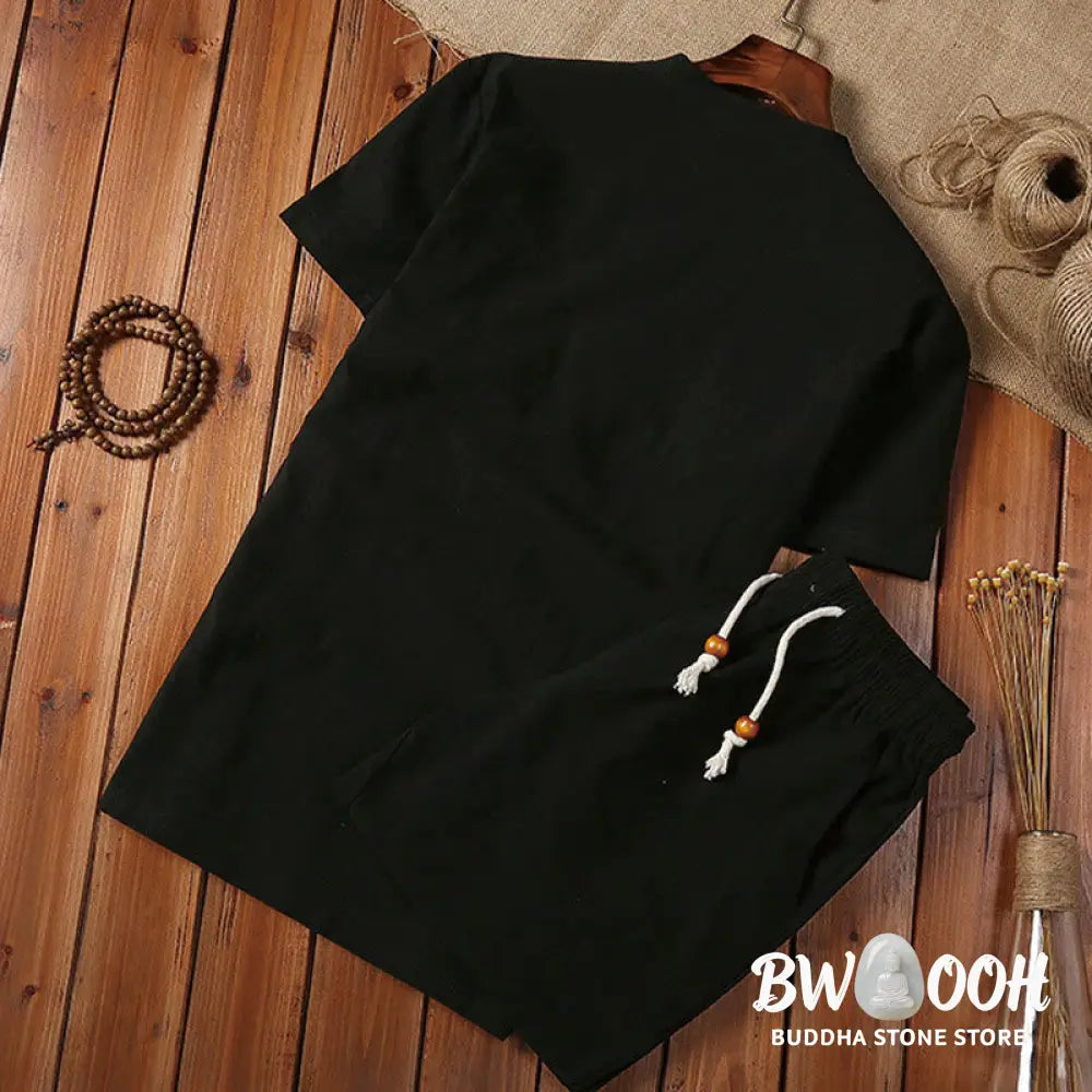 BWOOOH printed yoga pants - 2Pcs Plain Notched Collar Short Sleeve T