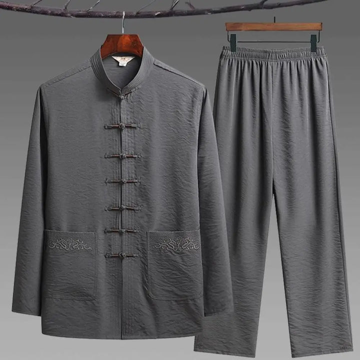 Buddha Stones 2Pcs Plain Tang Suit Men&