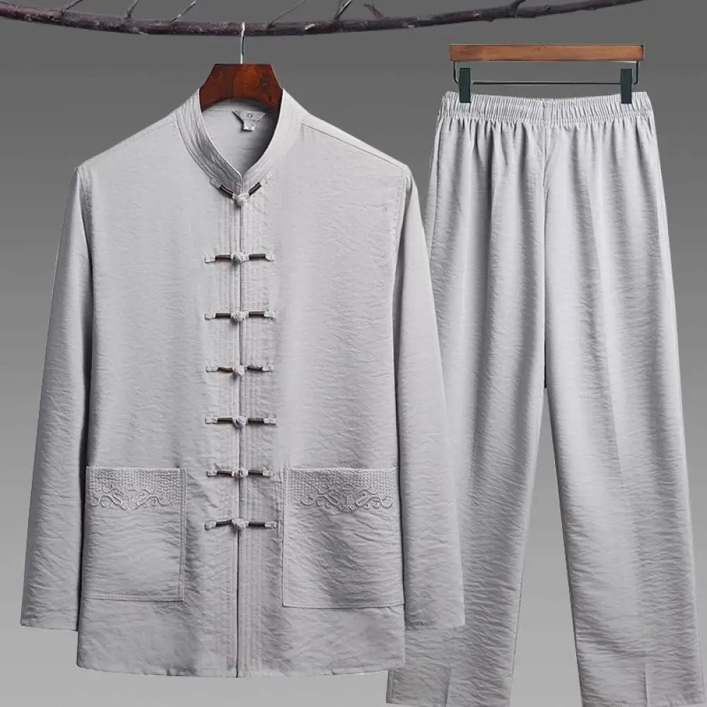 Buddha Stones 2Pcs Plain Tang Suit Men&