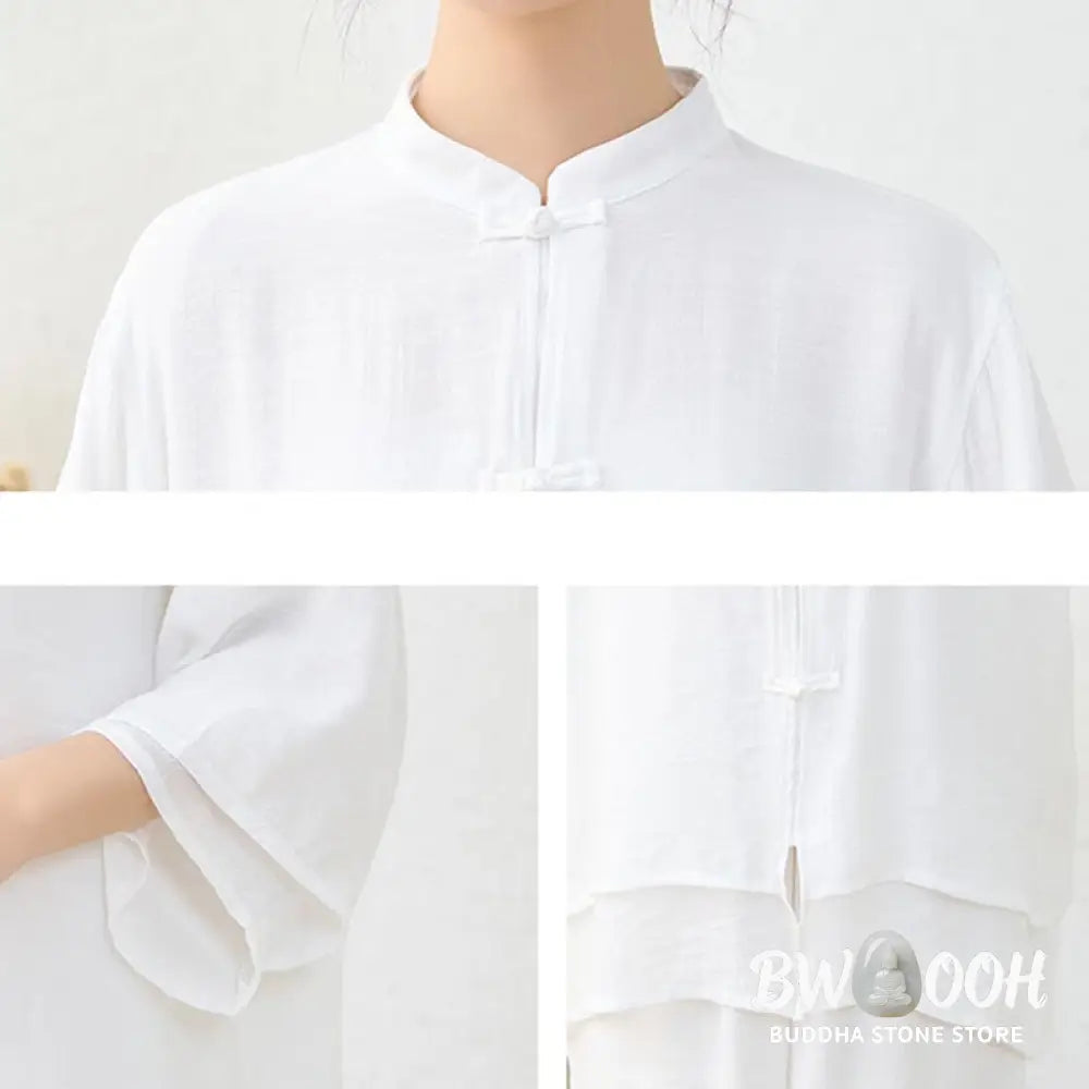 Buddha Stones 2Pcs Simple Chinese Frog Button Design Top Pants Meditation Yoga Zen Tai Chi Cotton Clothing Women’s Set