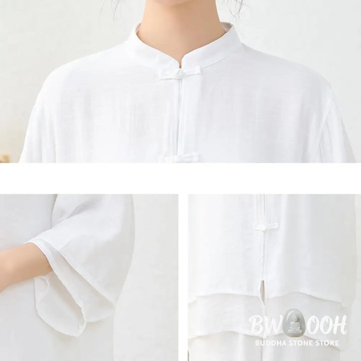 Buddha Stones 2Pcs Simple Chinese Frog Button Design Top Pants Meditation Yoga Zen Tai Chi Cotton Clothing Women’s Set