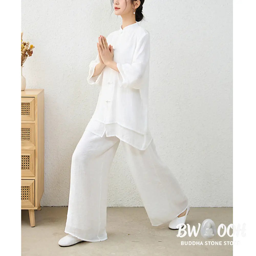 Buddha Stones 2Pcs Simple Chinese Frog Button Design Top Pants Meditation Yoga Zen Tai Chi Cotton Clothing Women’s Set