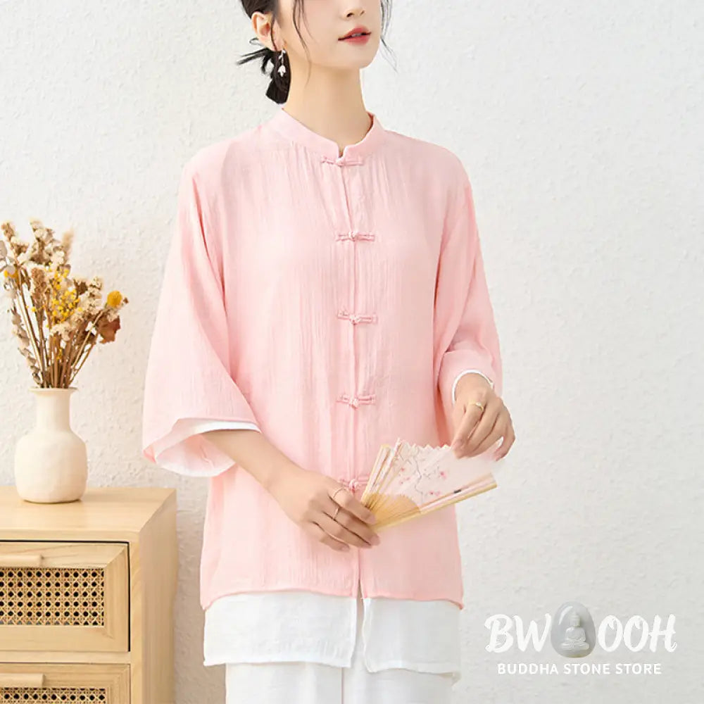 Buddha Stones 2Pcs Simple Chinese Frog Button Design Top Pants Meditation Yoga Zen Tai Chi Cotton Clothing Women’s Set