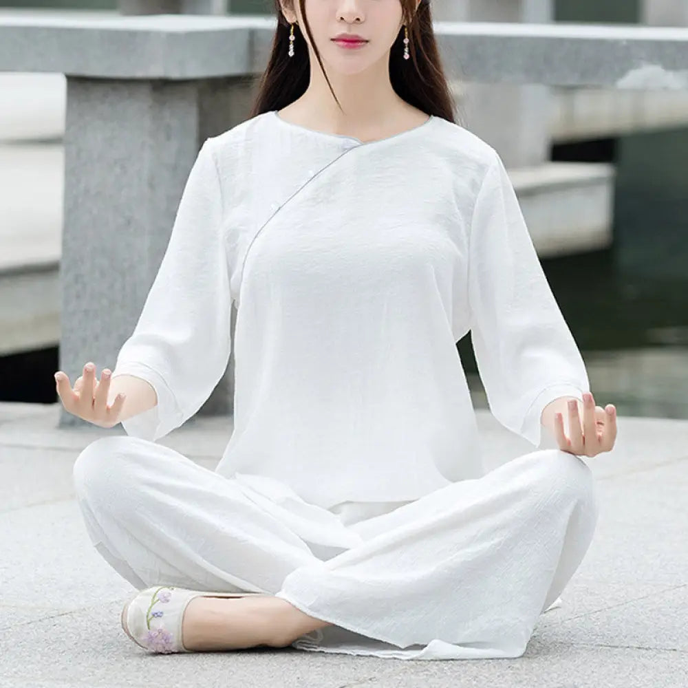 BWOOOH printed yoga pants - 2Pcs Simple Design White Top Pants Medit