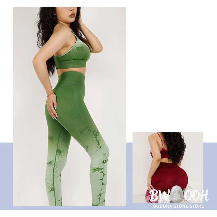 BWOOOH lotus print yoga leggings - 2Pcs Simple Tie Dye Print Crop Tank Top 