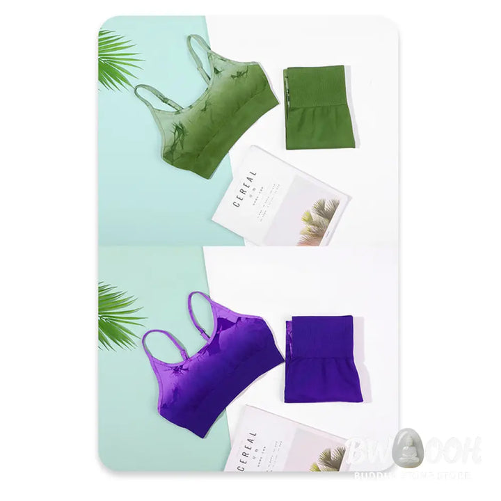 BWOOOH lotus print yoga leggings - 2Pcs Simple Tie Dye Print Crop Tank Top 