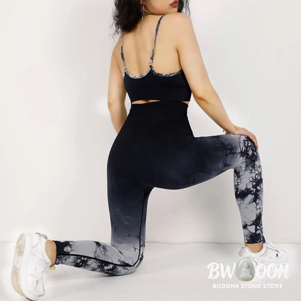 BWOOOH lotus print yoga leggings - 2Pcs Simple Tie Dye Print Crop Tank Top 