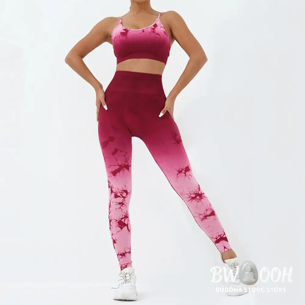 BWOOOH lotus print yoga leggings - 2Pcs Simple Tie Dye Print Crop Tank Top 