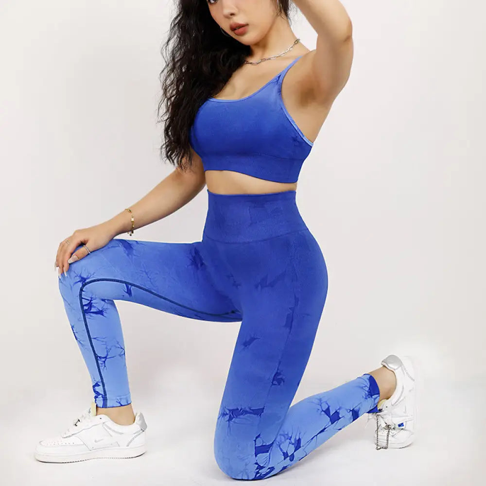 BWOOOH lotus print yoga leggings - 2Pcs Simple Tie Dye Print Crop Tank Top 