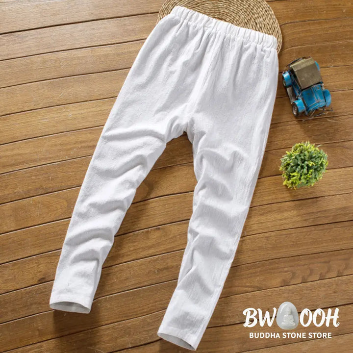 Buddha Stones 2Pcs Solid Color Cotton Button Short Sleeve T-shirt Pants Men&