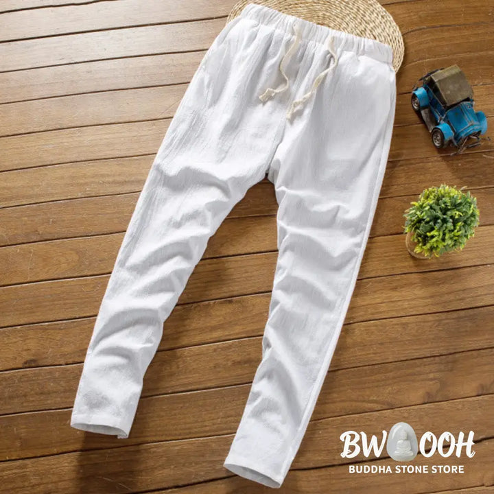 Buddha Stones 2Pcs Solid Color Cotton Button Short Sleeve T-shirt Pants Men&