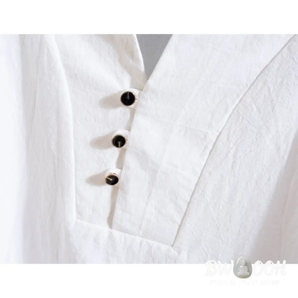 Buddha Stones 2Pcs Solid Color Cotton Button Short Sleeve T-shirt Pants Men&