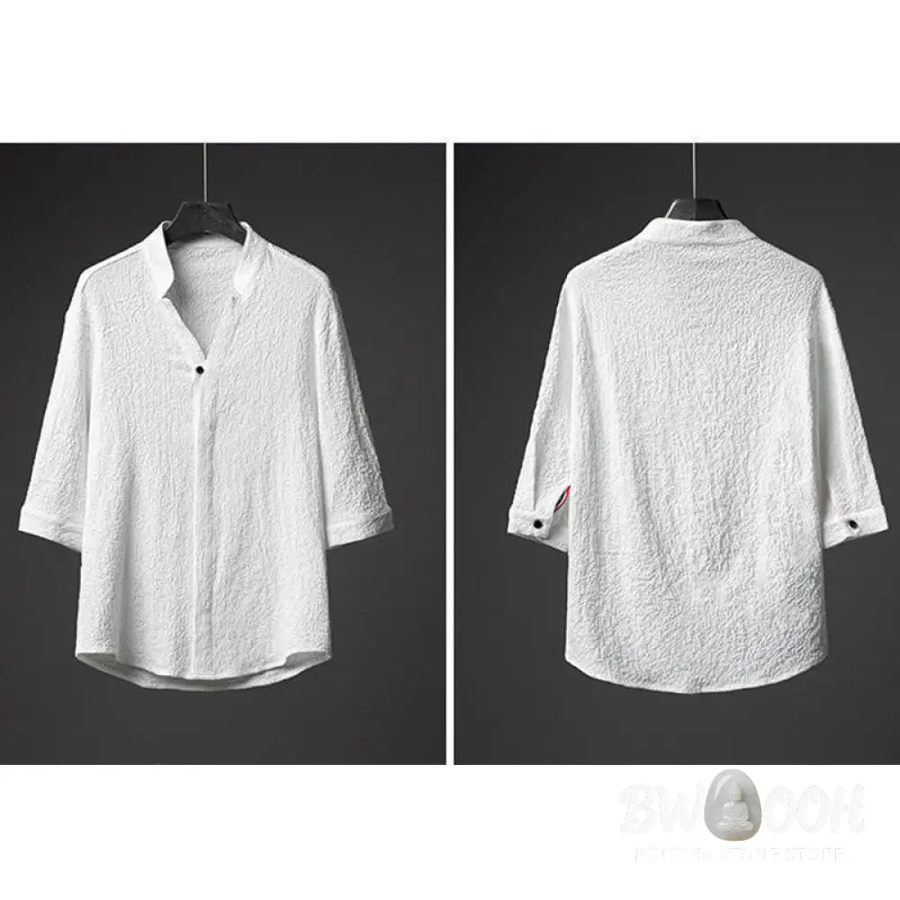 Buddha Stones 2Pcs Solid Color Texture Button Half Sleeve Shirt Pants Men&