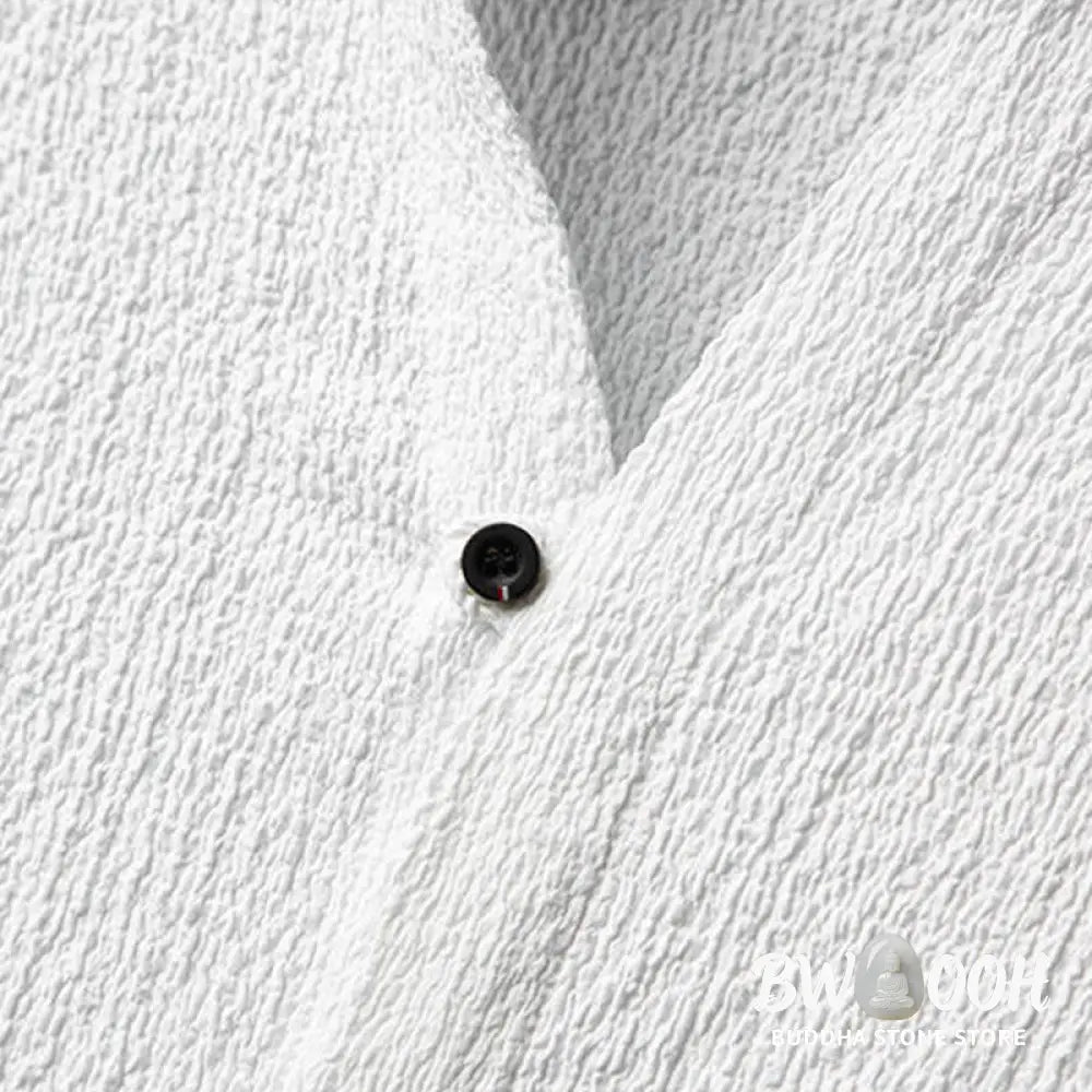 Buddha Stones 2Pcs Solid Color Texture Button Half Sleeve Shirt Pants Men&