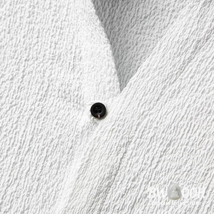 Buddha Stones 2Pcs Solid Color Texture Button Half Sleeve Shirt Pants Men&