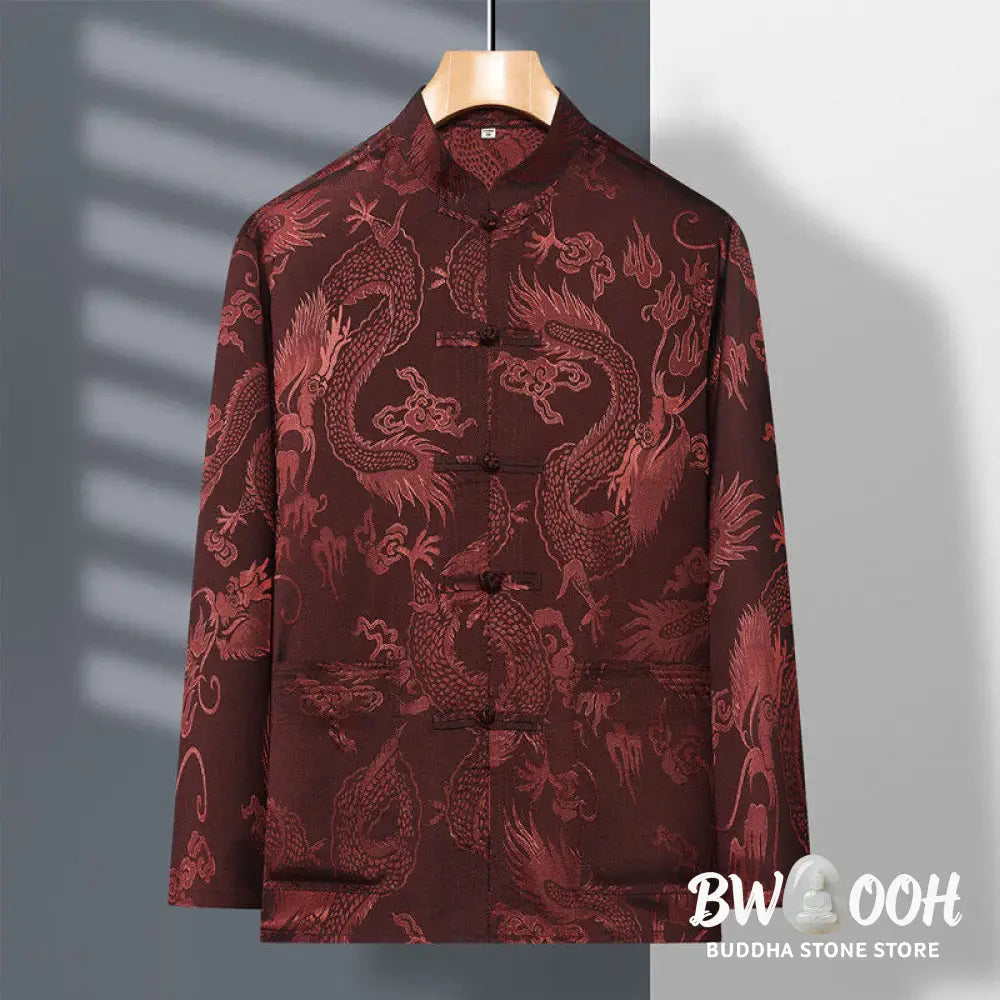 Buddha Stones 2Pcs Tang Suit Dragon Frog-Button Men’s Long Sleeve Shirt Pants Clothing Set - Men’s Meditation Cloth