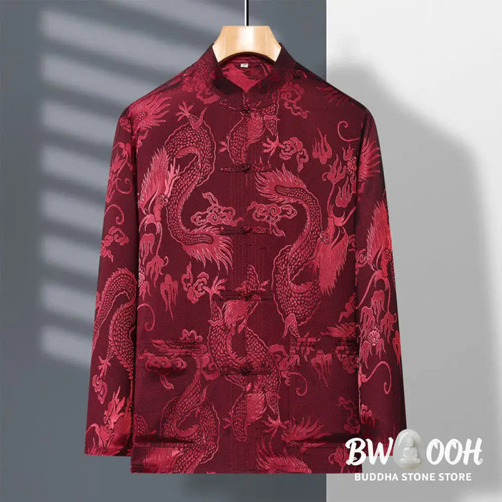 Buddha Stones 2Pcs Tang Suit Dragon Frog-Button Men’s Long Sleeve Shirt Pants Clothing Set - Men’s Meditation Cloth