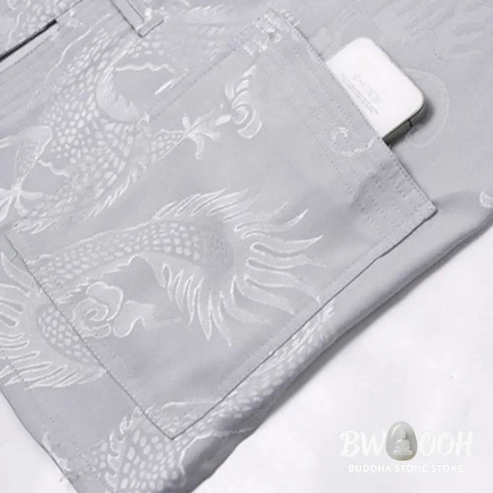 Buddha Stones 2Pcs Tang Suit Dragon Frog-Button Men’s Long Sleeve Shirt Pants Clothing Set - Men’s Meditation Cloth