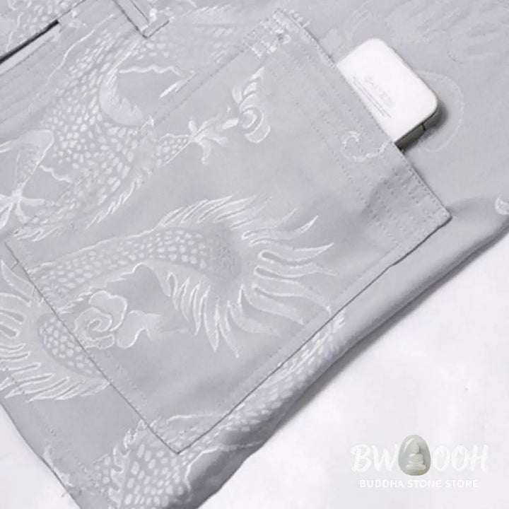 Buddha Stones 2Pcs Tang Suit Dragon Frog-Button Men’s Long Sleeve Shirt Pants Clothing Set - Men’s Meditation Cloth