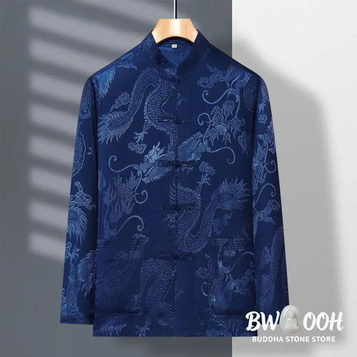 Buddha Stones 2Pcs Tang Suit Dragon Frog-Button Men’s Long Sleeve Shirt Pants Clothing Set - Men’s Meditation Cloth