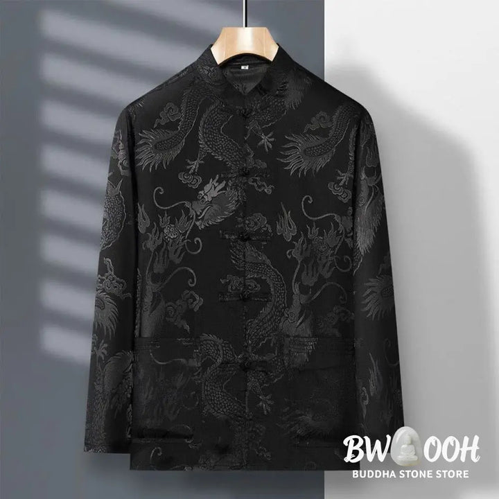 Buddha Stones 2Pcs Tang Suit Dragon Frog-Button Men’s Long Sleeve Shirt Pants Clothing Set - Men’s Meditation Cloth
