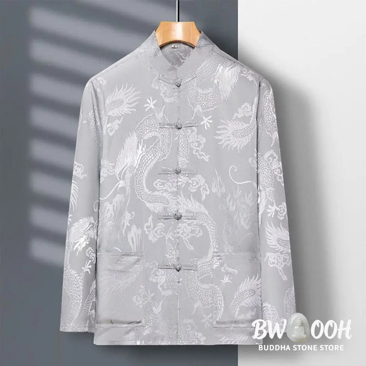 Buddha Stones 2Pcs Tang Suit Dragon Frog-Button Men’s Long Sleeve Shirt Pants Clothing Set - Men’s Meditation Cloth