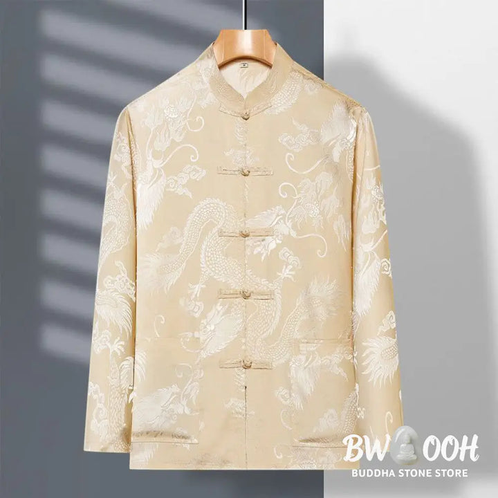 Buddha Stones 2Pcs Tang Suit Dragon Frog-Button Men’s Long Sleeve Shirt Pants Clothing Set - Men’s Meditation Cloth