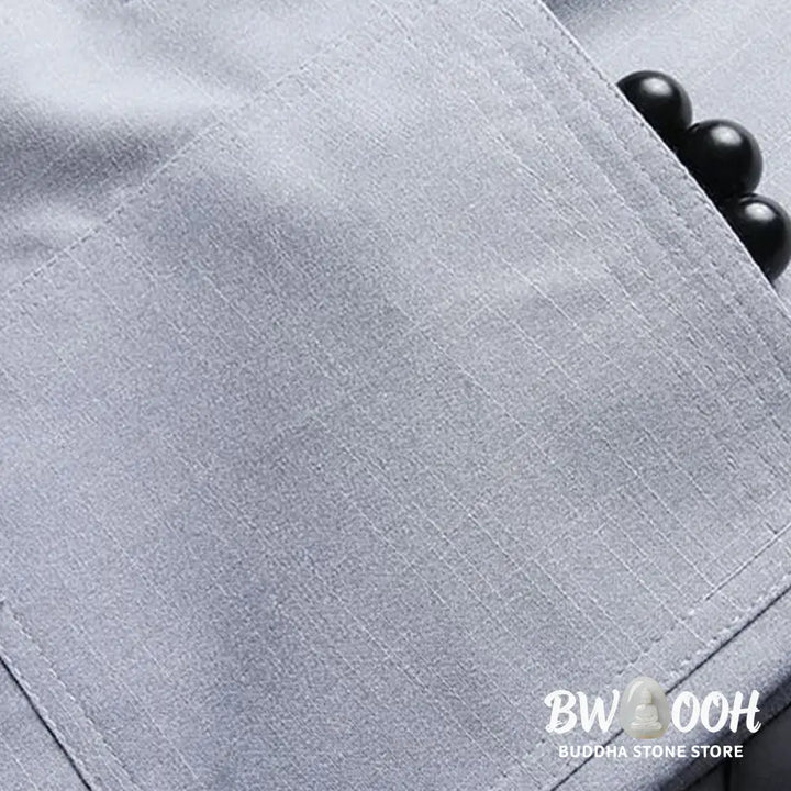 Buddha Stones 2Pcs Tang Suit Plain Color Frog-Button Men’s Long Sleeve Shirt Pants Set - Men’s Meditation Cloth