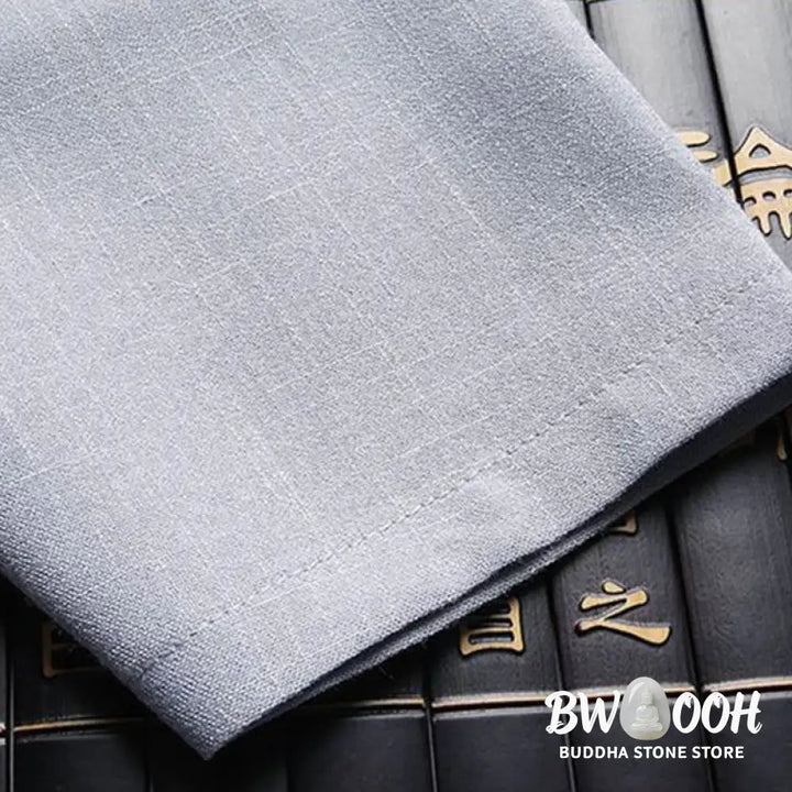 Buddha Stones 2Pcs Tang Suit Plain Color Frog-Button Men’s Long Sleeve Shirt Pants Set - Men’s Meditation Cloth