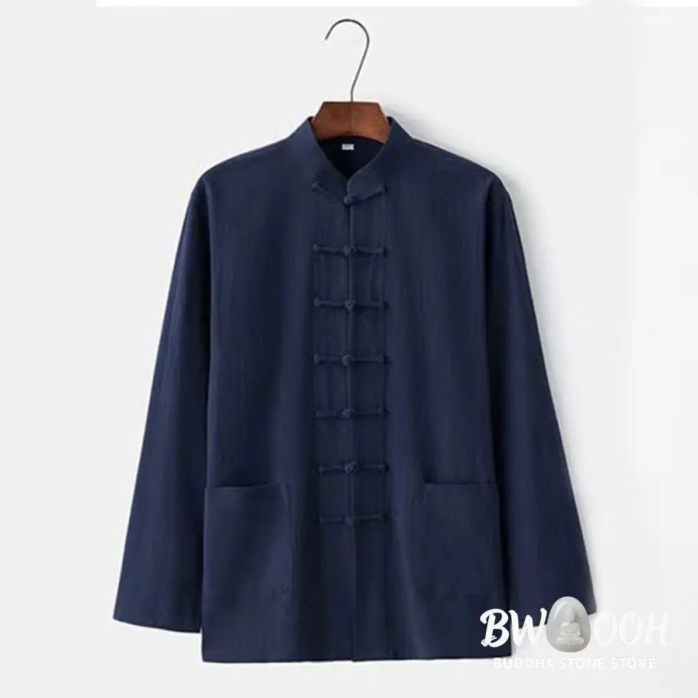 Buddha Stones 2Pcs Tang Suit Traditional Frog-Button Uniform Long Sleeve Shirt Pants Men’s Set - Men’s Meditation Cloth