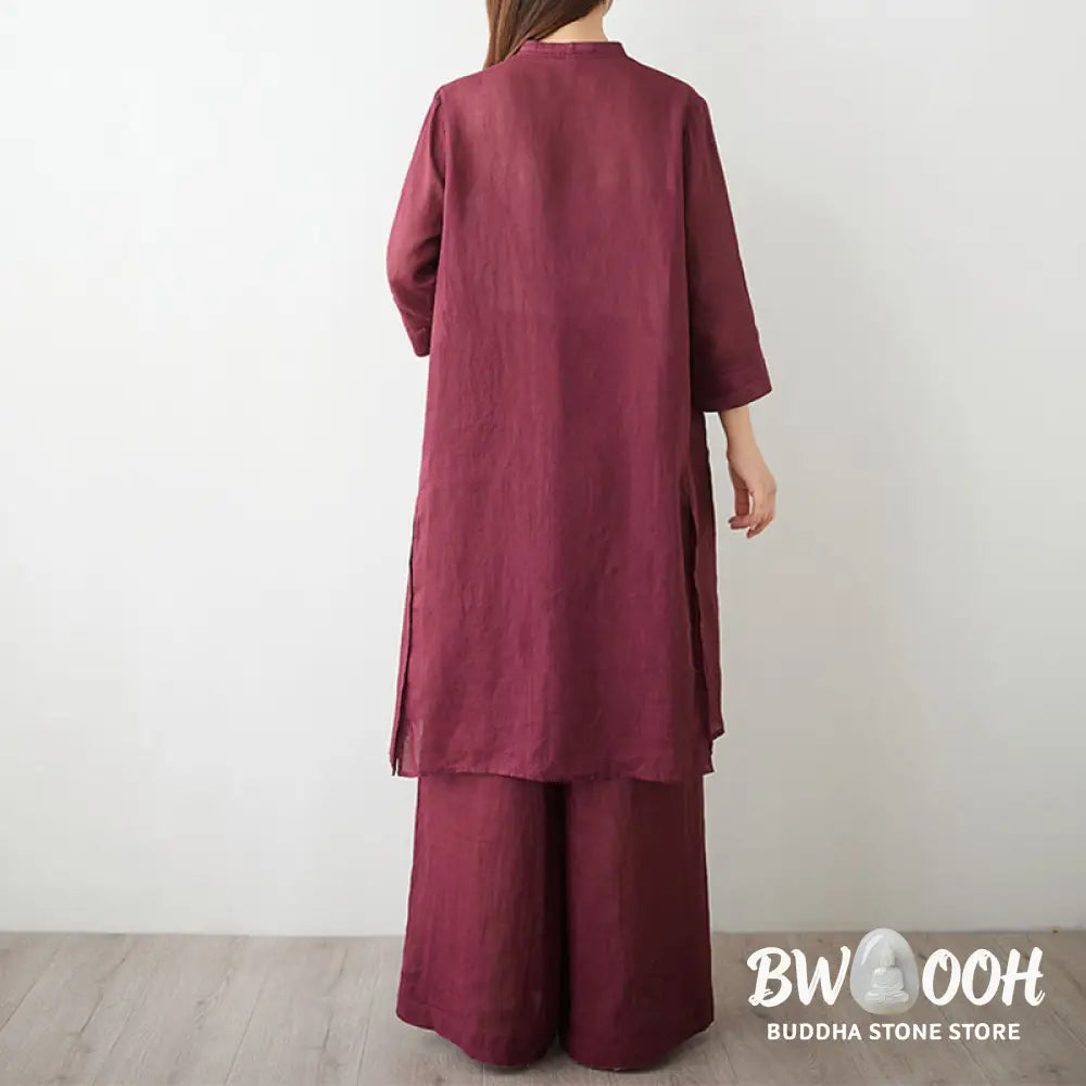 Buddha Stones 2Pcs Three Quarter Sleeve Shirt Top Pants Meditation Zen Tai Chi Cotton Linen Clothing Women’s Set