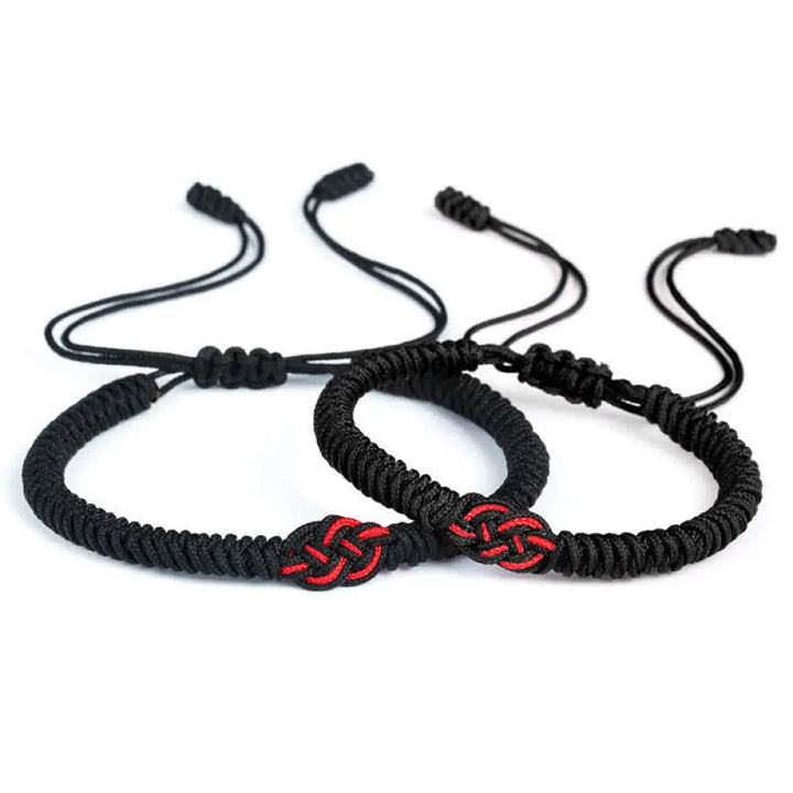 Buddha Stones 2Pcs Tibetan Luck Chinese Knot Protection String Bracelet - BWOOOH - Black(Bracelet Size 16-27cm)