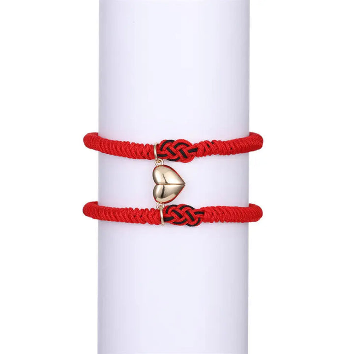 Buddha Stones 2Pcs Tibetan Luck Chinese Knot Protection String Bracelet - BWOOOH - Red&amp;Gold heart(Bracelet Size