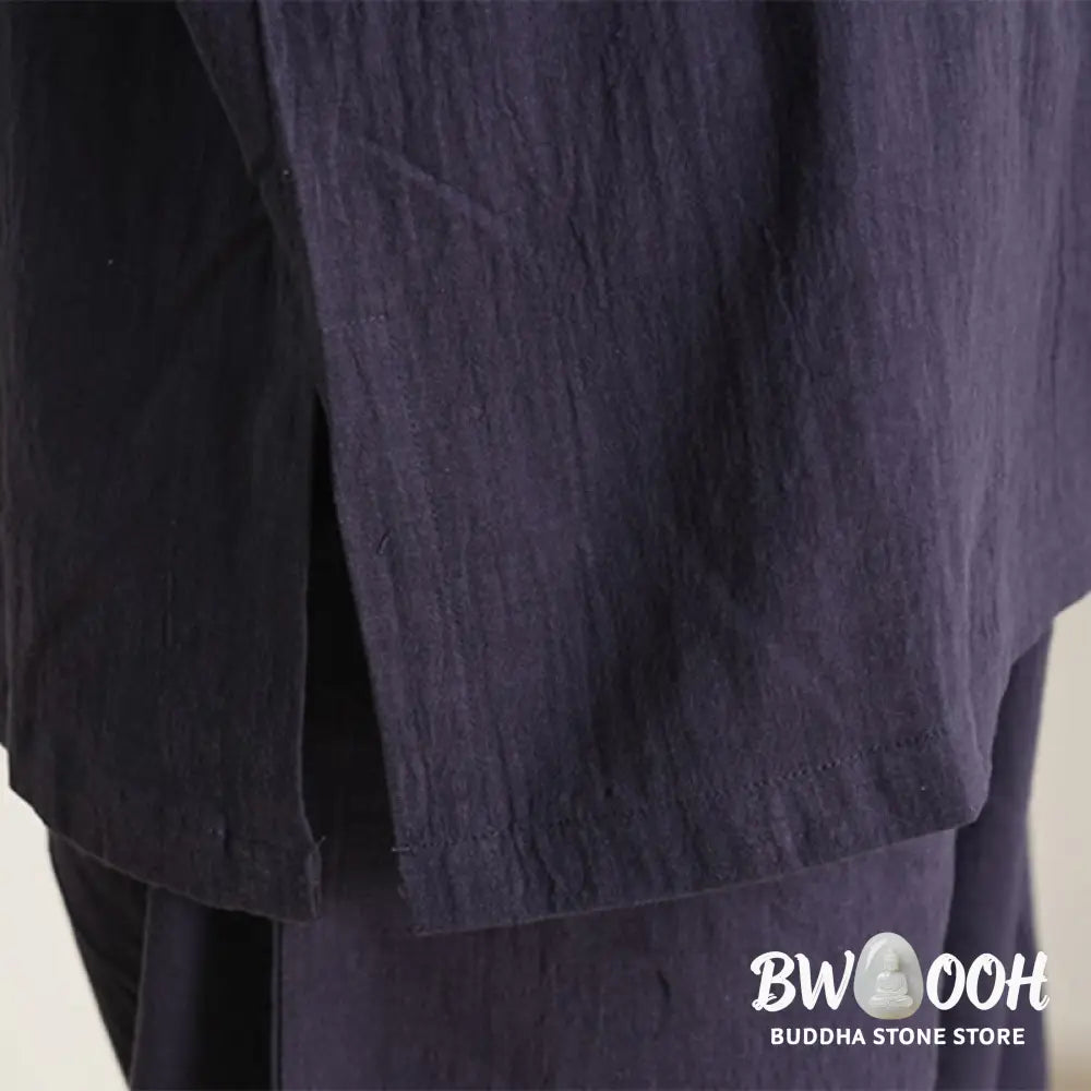 Buddha Stones 2Pcs V-Neck Three Quarter Sleeve Shirt Top Pants Meditation Zen Tai Chi Cotton Linen Clothing Women’s Set