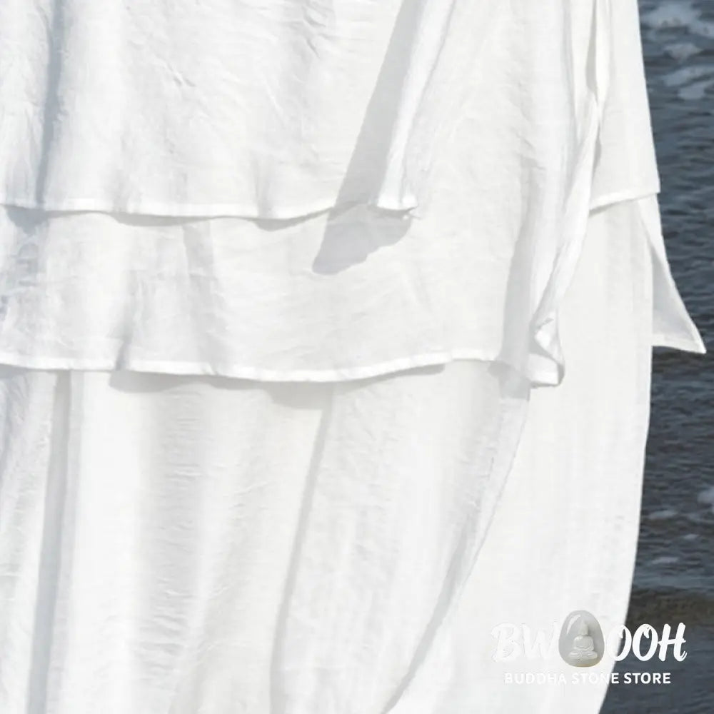Buddha Stones 2Pcs White Tai Chi Meditation Yoga Zen Cotton Linen Clothing Top Pants Women’s Set - Clothes