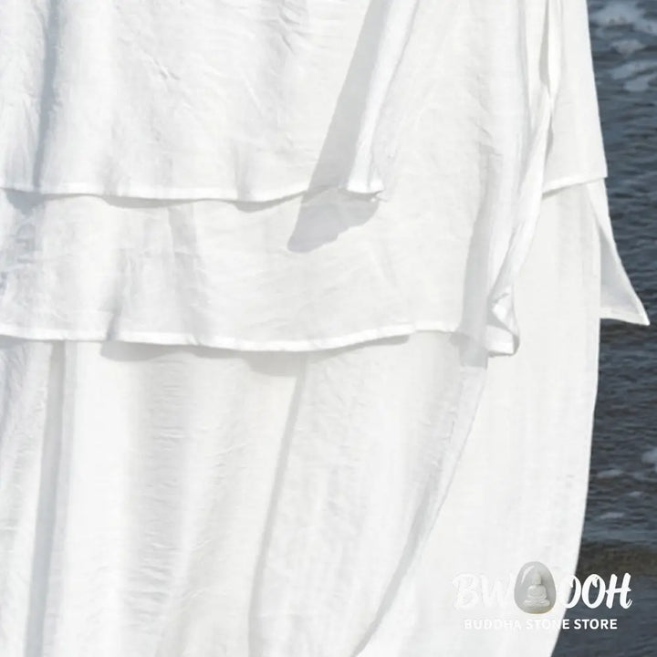 Buddha Stones 2Pcs White Tai Chi Meditation Yoga Zen Cotton Linen Clothing Top Pants Women’s Set - Clothes