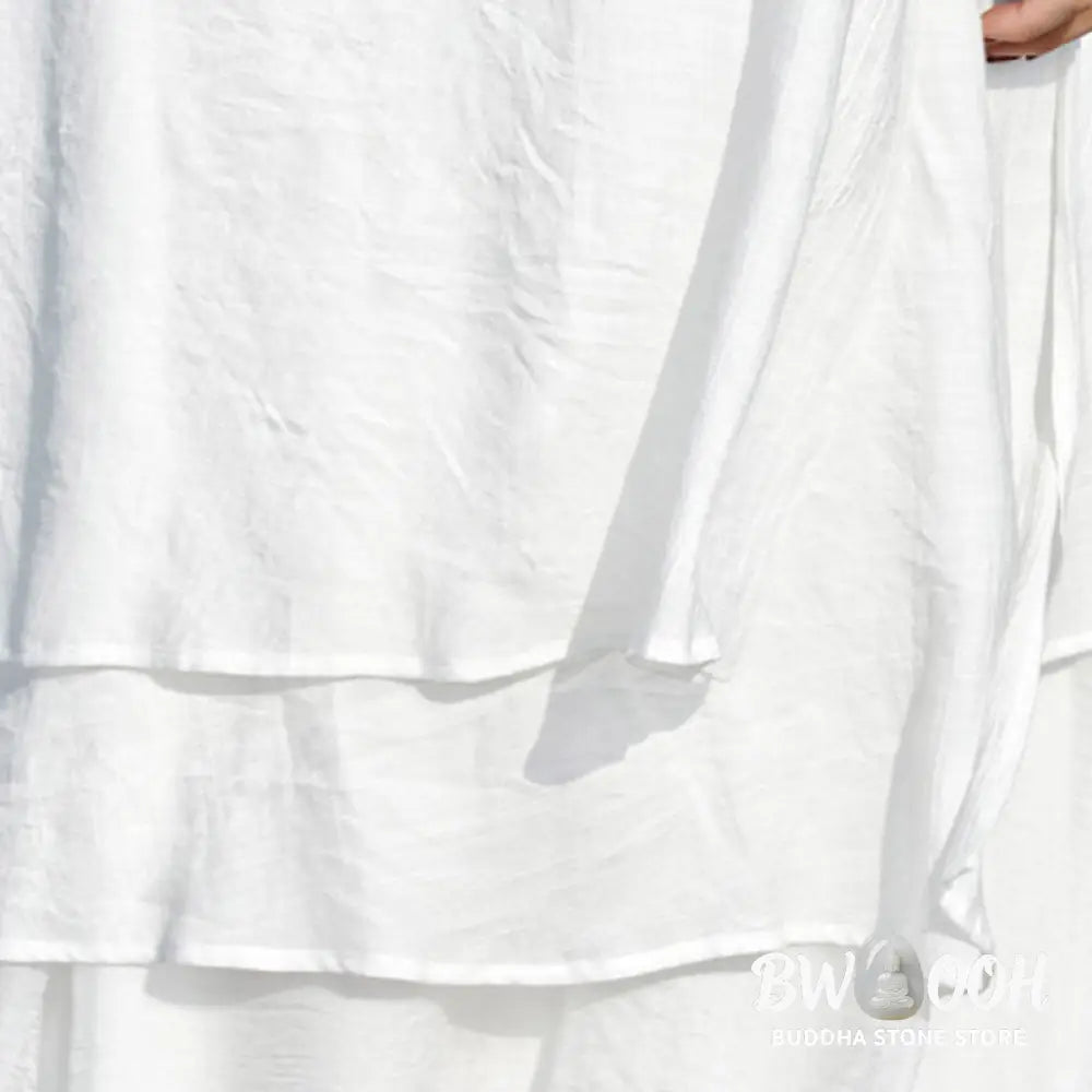 Buddha Stones 2Pcs White Tai Chi Meditation Yoga Zen Cotton Linen Clothing Top Pants Women’s Set - Clothes