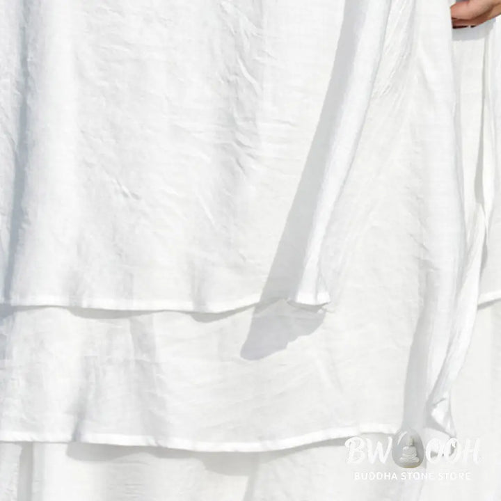 Buddha Stones 2Pcs White Tai Chi Meditation Yoga Zen Cotton Linen Clothing Top Pants Women’s Set - Clothes