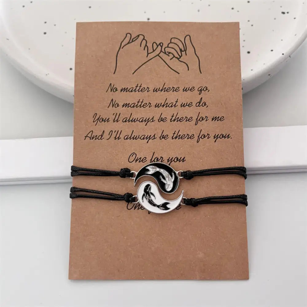 Buddha Stones 2pcs Yin Yang Hematite Couple Bracelet - BWOOOH - Yin Yang (KOI FISH EDITION WITH CARD) - Bracelet